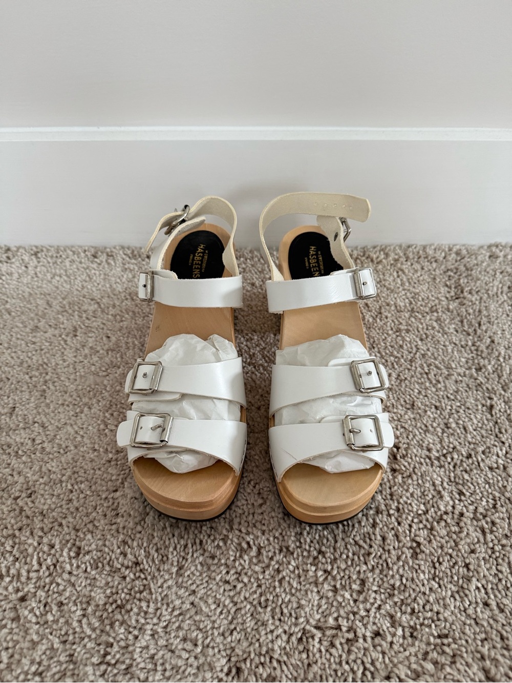 Swedish Hasbeens Cream Leather Platform Buckle Sandal - Picture 2 of 6